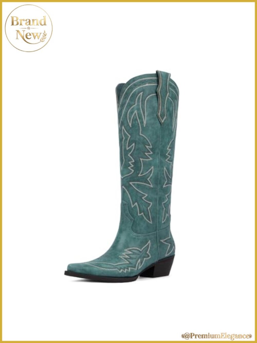 Women Cowboy Boots Knee High Wide Calf PU Leather Pointed Toe Western Cowgirl